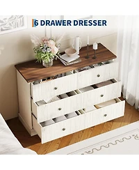 gaomon 6 Drawer Dresser for Bedroom, Fluted Horizontal Chest of Drawers