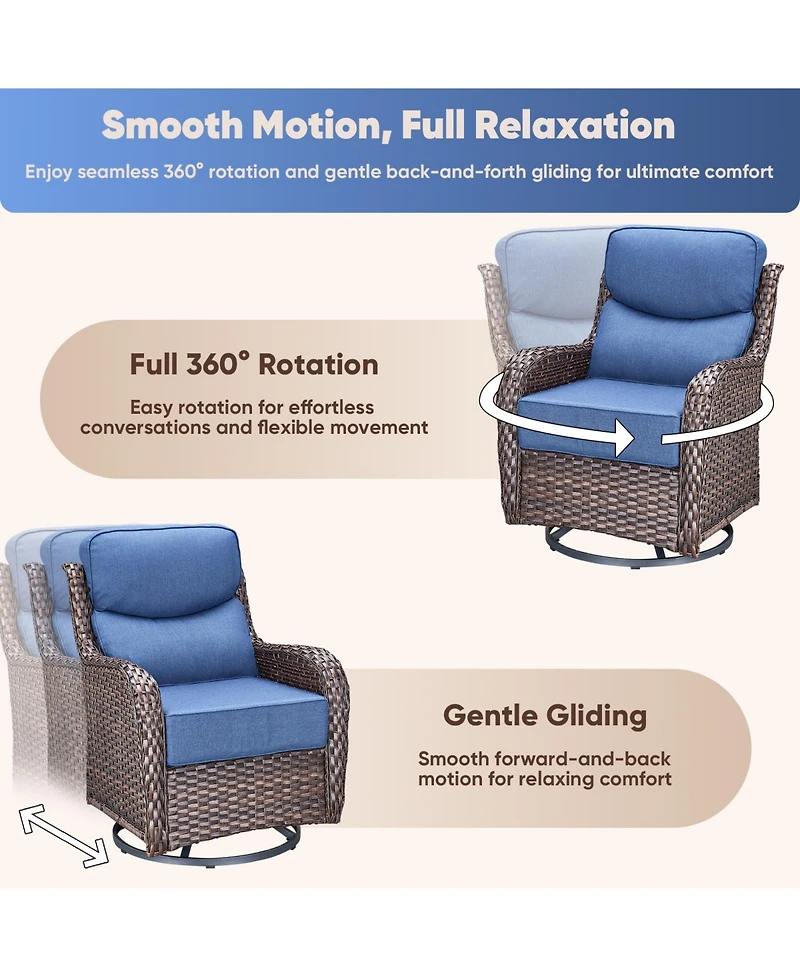 Gymojoy 4 Piece Patio Furniture Set with Fire Pit Table, Swivel Rocker Chair, Seat Sofa, Seats Outdoor Conversation for Lawn Garden Backyard