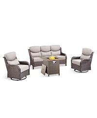 Gymojoy 4 Piece Patio Furniture Set with Fire Pit Table, Swivel Rocker Chair, Seat Sofa, Seats Outdoor Conversation for Lawn Garden Backyard