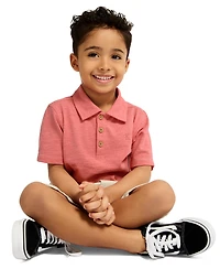 Calvin Klein Boys' Toddler 2T-4T Slub Pique Polo Shirt and Denim Shorts, 2-Piece Set