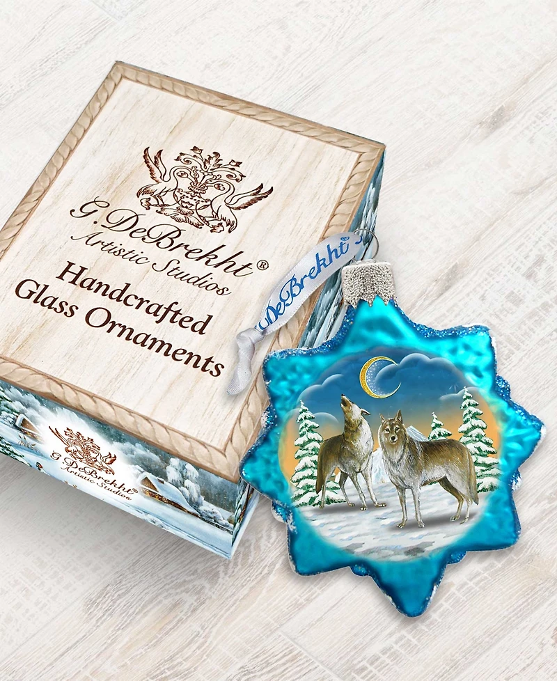 Designocracy Wolves in the Winter Moon Mercury Holiday Ornament