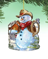 Designocracy 2 Piece Cowboy Snowman Wood Ornaments Set