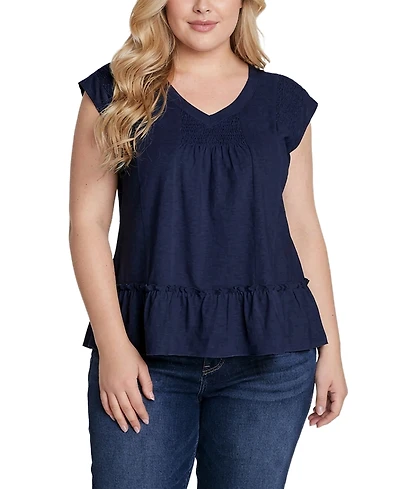 Ny Collection Plus Cap-Sleeve Peasant Top