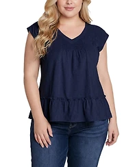 Ny Collection Plus Cap-Sleeve Peasant Top