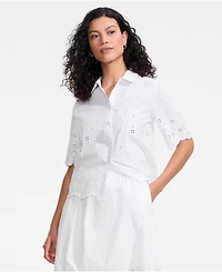 Lands' End Women's Poplin Eyelet Button Front Shirt