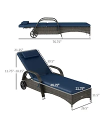 Outdoor 2 Pe Rat Sun Bathing Chairs w/ Cushions and Pillows,