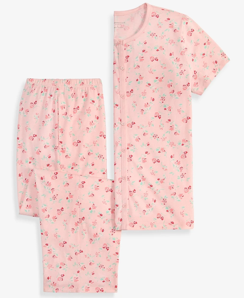 Charter Club Women's 2-Pc. Cotton Printed Cropped Pajamas Set, Created for Macy's