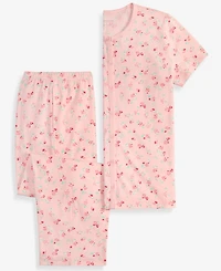Charter Club Women's 2-Pc. Cotton Printed Cropped Pajamas Set, Created for Macy's
