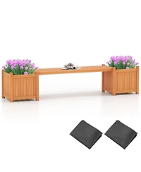 Gymax Wood Wooden Planter Box w/ Seat 2-in-1 Raised Garden Bed & Bench Outdoor