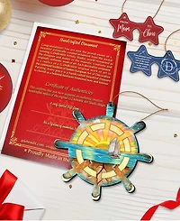 Designocracy Captains Wheel Wooden Ornaments Set of 2