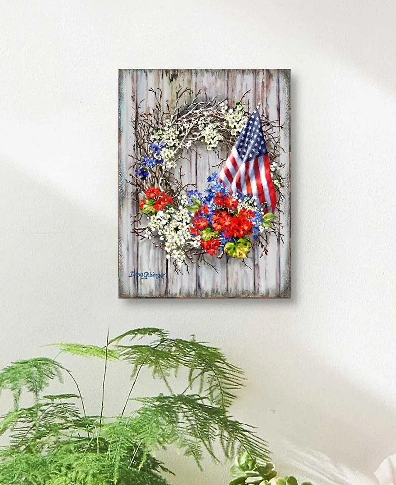 Designocracy Patriotic Wreath by Dona Gelsinger Wooden Block