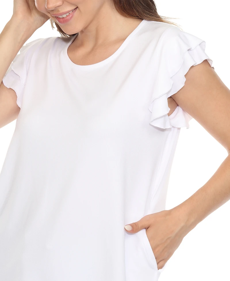 White Mark Women's Ruffle-Sleeve Top and Animal Print Pant Set