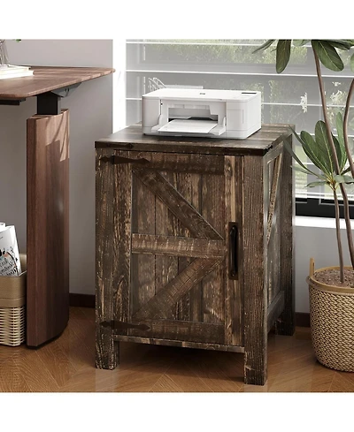 Gaomon Bedside Table with Usb Charging Station – 18" Rustic End Table with Sliding Barn Door, Adjustable Shelf, Two-Tier Storage –