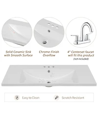 Sillysis Bathroom Vanity with Sink, Solid Wood Cabinet, 6 Drawers & Adjustable Shelf for Modern Storage