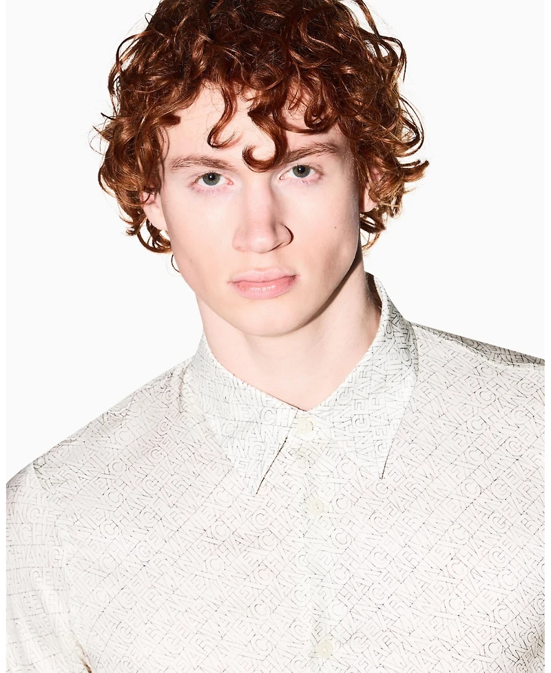 A|X Armani Exchange Men's Long Sleeve Allover logo Viscose Printed Shirt