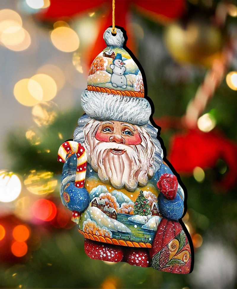 Designocracy Whimsical Winter Wonders Sant Wooden Ornaments, Set of 2