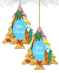 Designocracy Coastal Christmas Tree Picture Ornament Set of 2