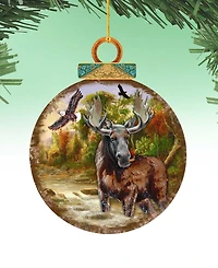 Designocracy Woodsy Moose Ball Wooden Ornaments, Set of 2
