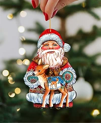 Designocracy Holiday Fawn Wooden Christmas Ornament Set of 2