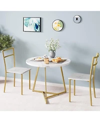Gaomon 3-Piece Round Dining Set for 2, Table with Cushioned Chairs, Gold White