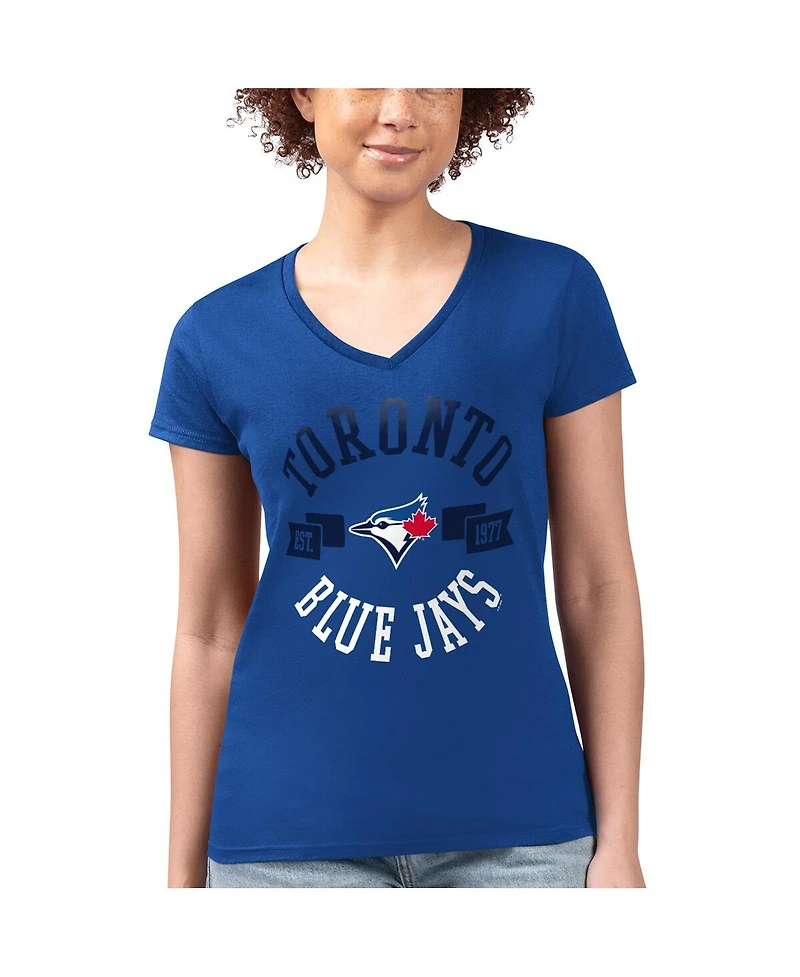 G-iii 4Her by Carl Banks Women's Royal Toronto Blue Jays Super-Slim Fit Lightweight City Graphic V-Neck T-Shirt