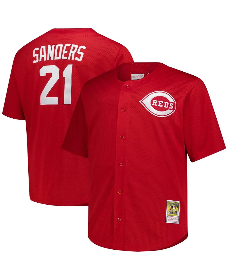 Mitchell & Ness Men's Deion Sanders Red Cincinnati Reds Big Tall Cooperstown Mesh Batting Practice Jersey