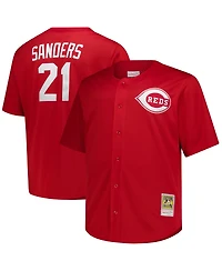 Mitchell & Ness Men's Deion Sanders Red Cincinnati Reds Big Tall Cooperstown Mesh Batting Practice Jersey