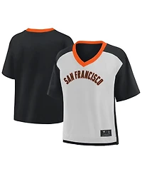 Fanatics Women's Black/Graphite San Francisco Giants Oversized Race To Win V-Neck T-Shirt
