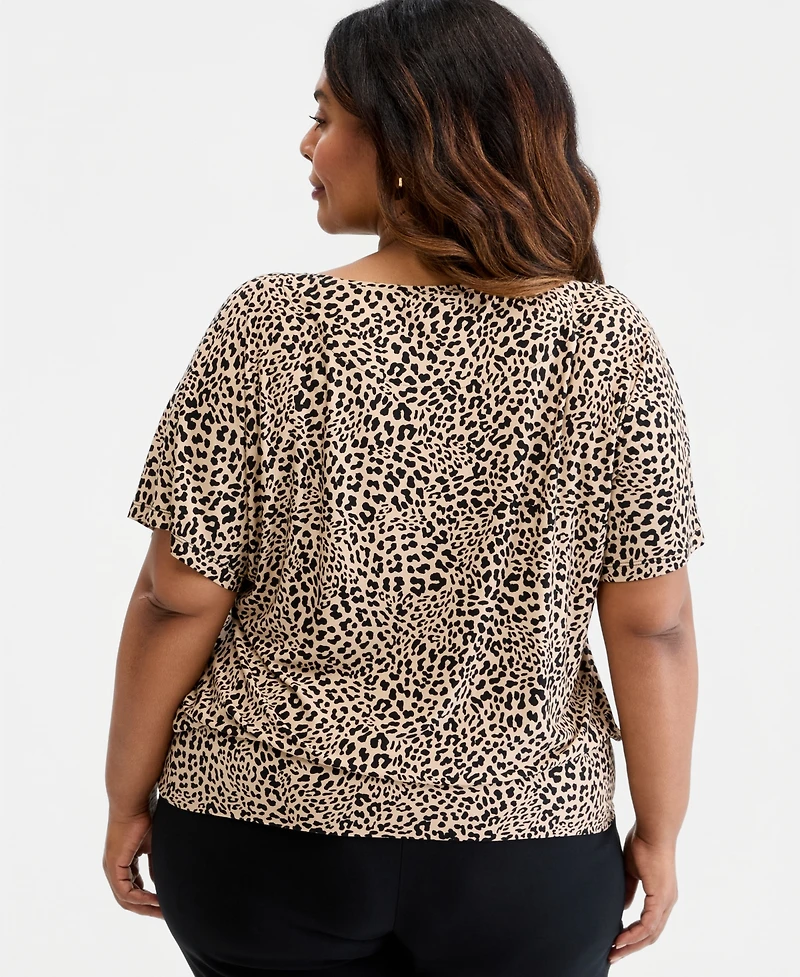 Jm Collection Plus Graphic Leopard Banded Bottom Top, Macy's Exclusive