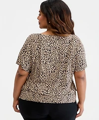 Jm Collection Plus Graphic Leopard Banded Bottom Top, Macy's Exclusive