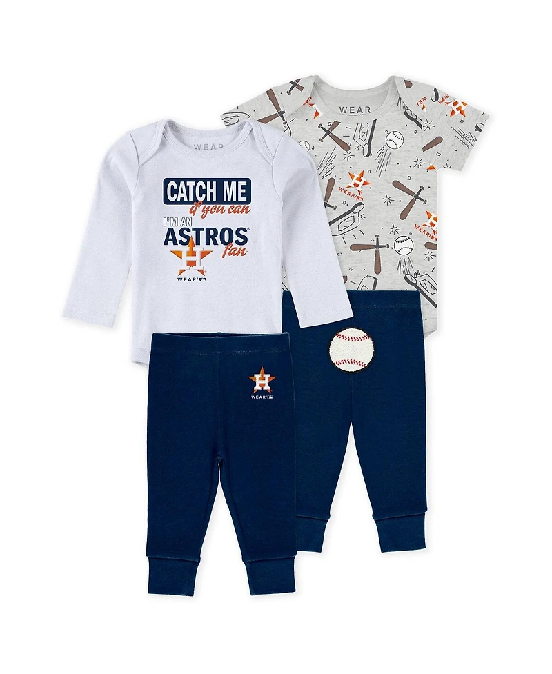 Wear by Erin Andrews Baby Boys and Girls 3-Piece Heather Gray/White/Navy Houston Astros Turn Me Around Bodysuits Pants Set