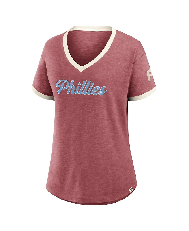 Fanatics Women's Burgundy Philadelphia Phillies Cooperstown Collection Vintage Play V-Neck T-Shirt