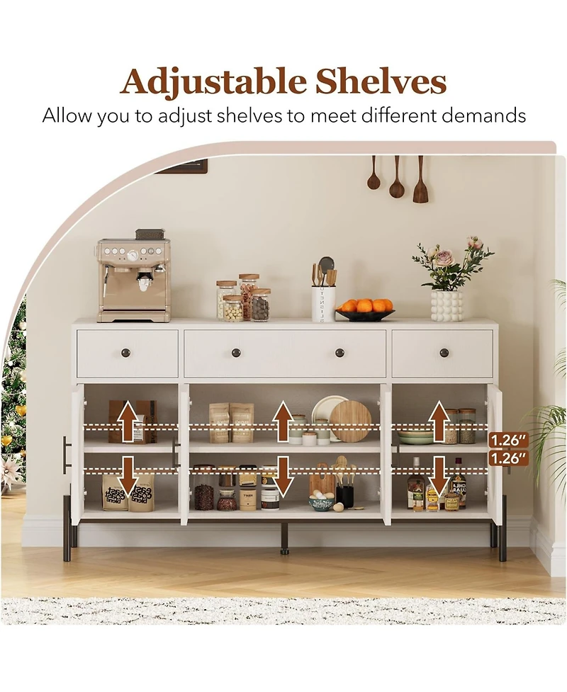 gaomon 62 Inch Modern Sideboard Cabinet with 3 Drawers and 3 Glass Doors Anti Tip Safety