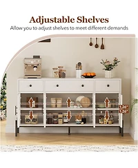 gaomon 62 Inch Modern Sideboard Cabinet with 3 Drawers and 3 Glass Doors Anti Tip Safety