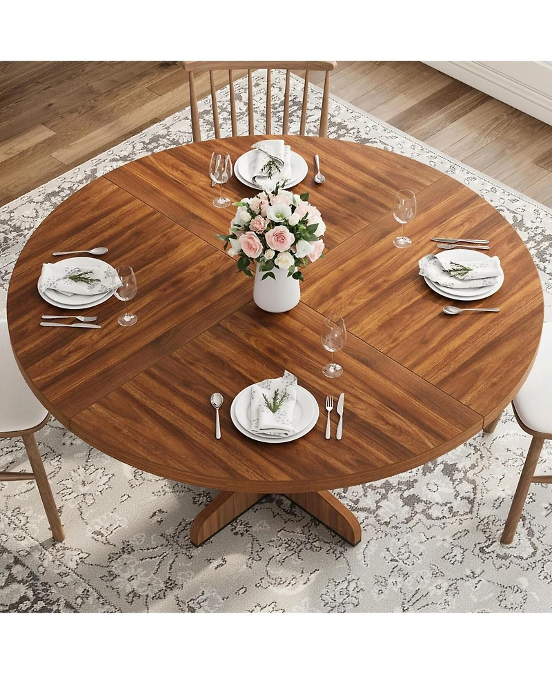 gaomon Round Dining Table – Modern Farmhouse, Wooden Base, Ideal for Kitchen, Living Room