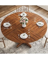 gaomon Round Dining Table – Modern Farmhouse, Wooden Base, Ideal for Kitchen, Living Room