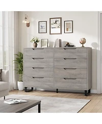 gaomon 55-Inch Farmhouse Tv Stand with 8 Drawers, Wooden Entertainment Center for Living Room & Bedroom