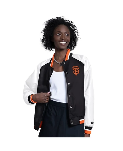 Starter Women's White/Black San Francisco Giants Blitz Varsity Raglan Full-Snap Satin Jacket