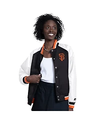 Starter Women's White/Black San Francisco Giants Blitz Varsity Raglan Full-Snap Satin Jacket