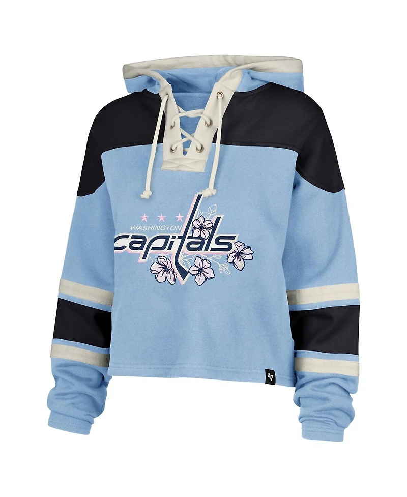 '47 Brand Women's Alexander Ovechkin Light Blue Washington Capitals Cherry Blossom Superior Lacer Cropped Pullover Hoodie