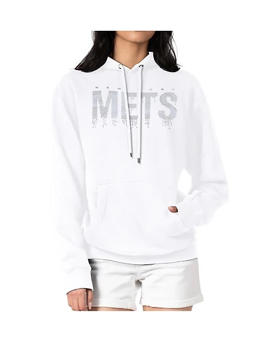 G-iii 4Her by Carl Banks Women's White New York Mets Metallic Drop Fleece Hoodie