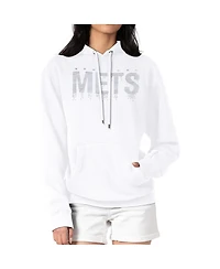 G-iii 4Her by Carl Banks Women's White New York Mets Metallic Drop Fleece Hoodie
