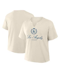 Fanatics Women's Cream Los Angeles Dodgers Legacy Stadium Slub Notch Neck T-Shirt