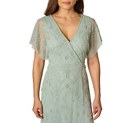 Adrianna Papell Women's Surplice V-Neck Bead Dress