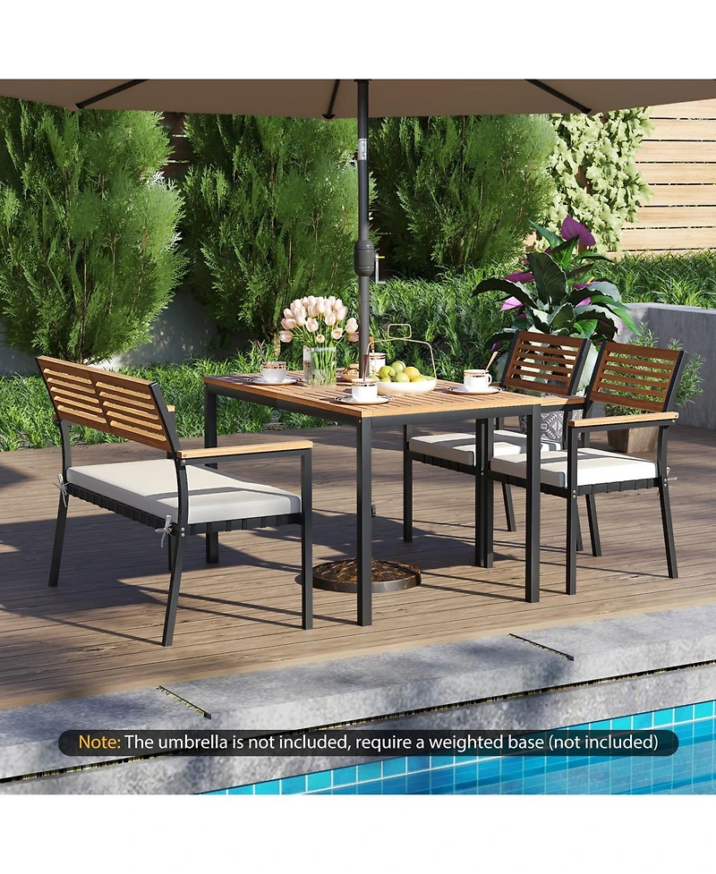 Costway 4 Pcs Patio Furniture Set with Acacia Wood & Metal Frame Umbrella 1 table