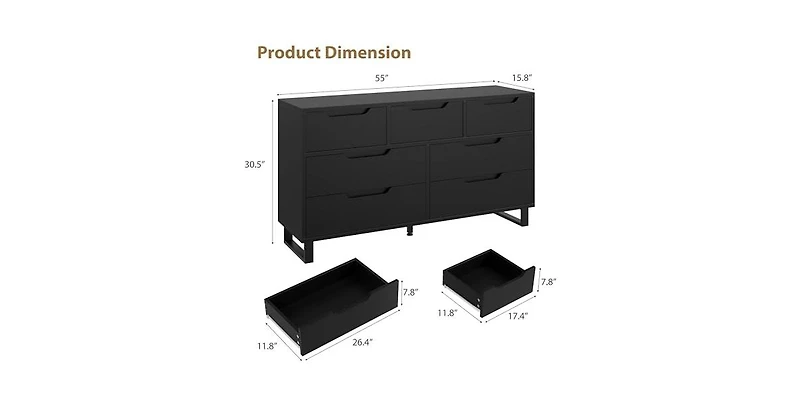 gaomon 7 Dresser for Bedroom, Wide Dresser, Freestanding Horizontal Drawer with Storage
