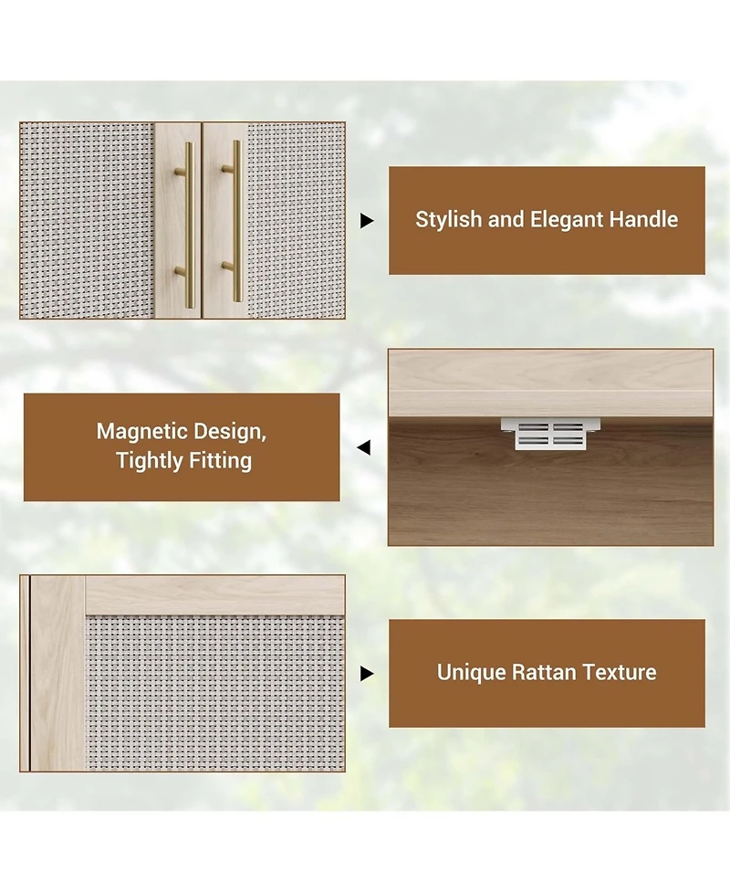 gaomon Rattan Shoe Cabinet, 5-Tier Shoe Storage Cabinet with Doors, Adjustable Shelves and Metal Legs, Beige