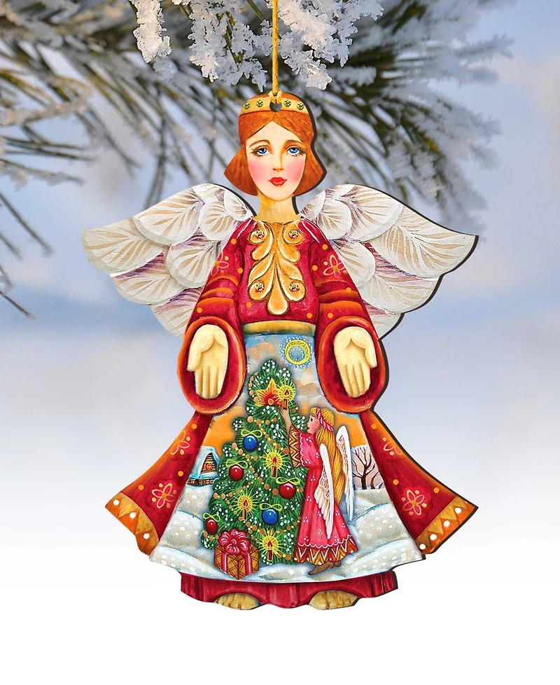 Designocracy Christmas Tree Angel Wooden Ornament Set of 2