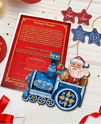 Designocracy Train Riding Santa Wooden Christmas Ornament Set of 2