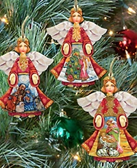 Designocracy Guardian Angel Wood Ornament, Set of 3